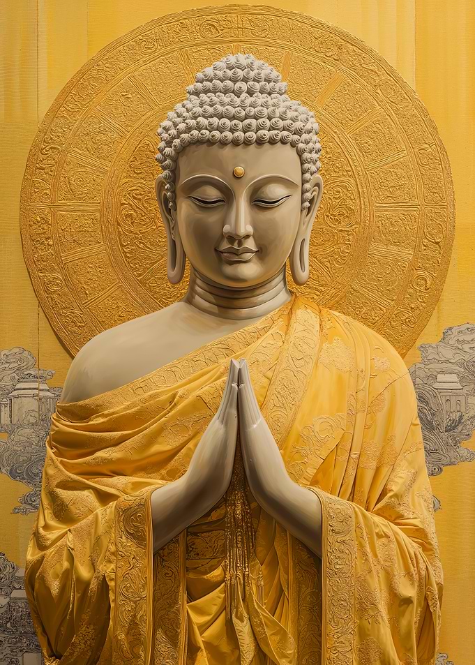 Buddha with Halo in Orange Robe