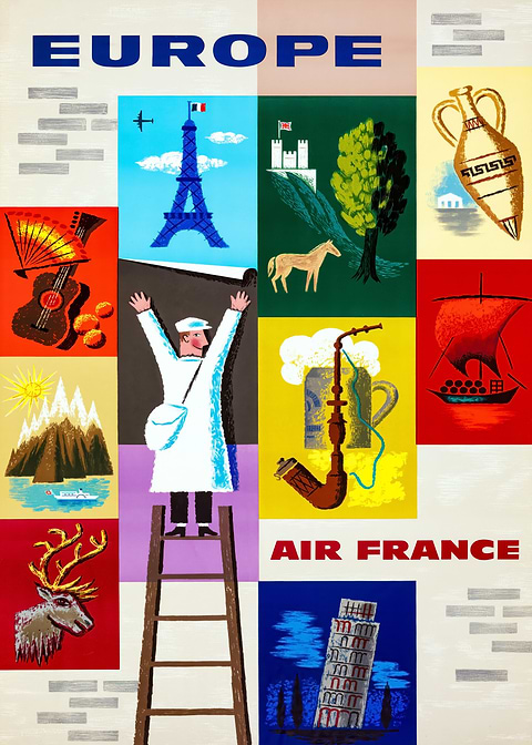 Europe Air France Travel Poster — retro travel art printed on metal