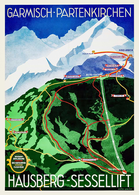 Hausberg Sessellift Map — vintage travel poster on metal