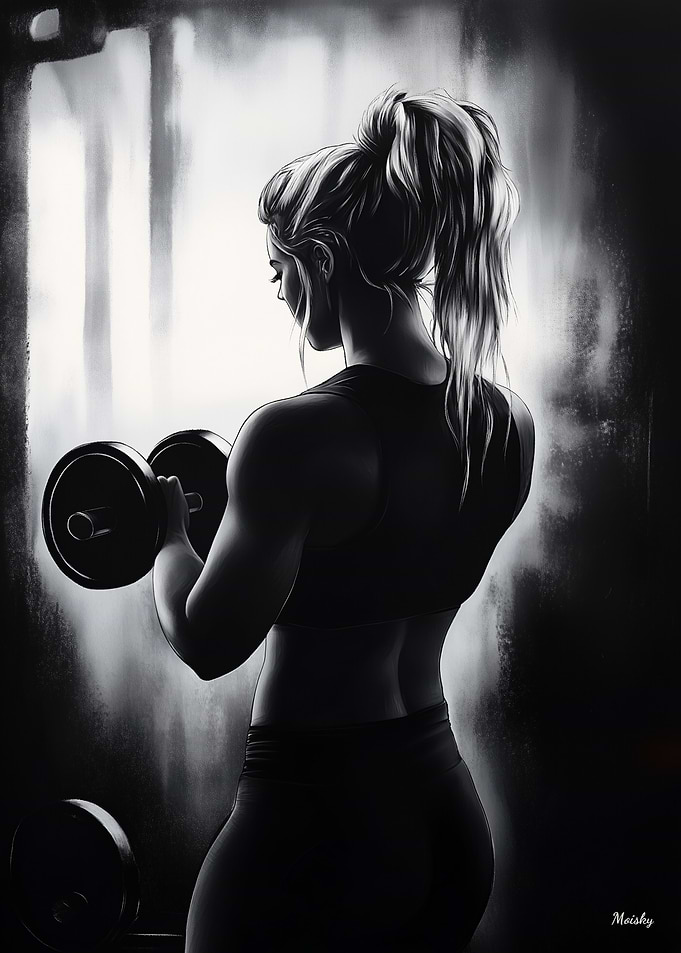 Woman Lifting Weights in Monochrome Style