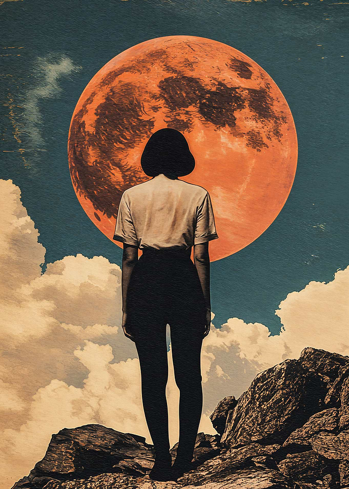 Woman Gazing at Red Planet