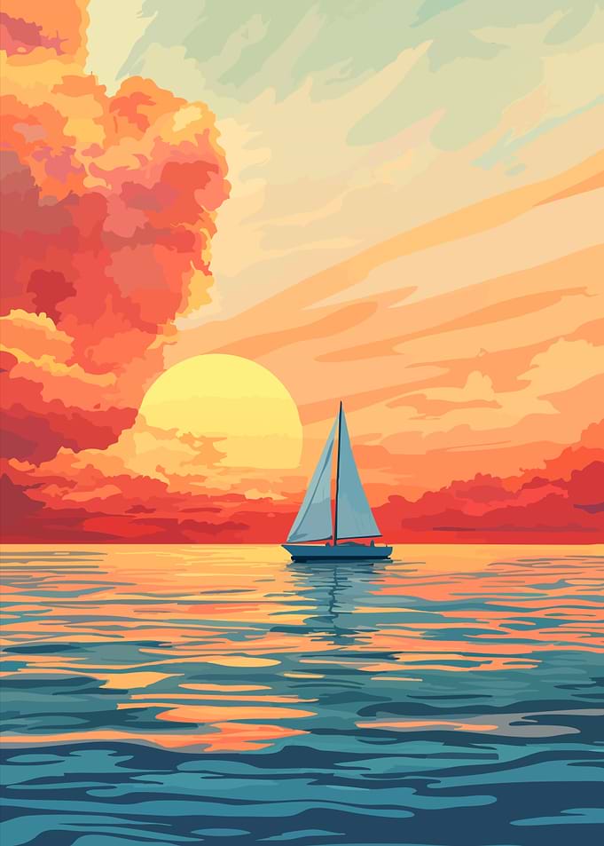 Sunset Sailboat Minimalist Illustration Art
