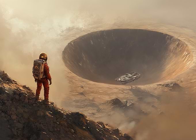 Astronaut on Mimas moon of Saturn