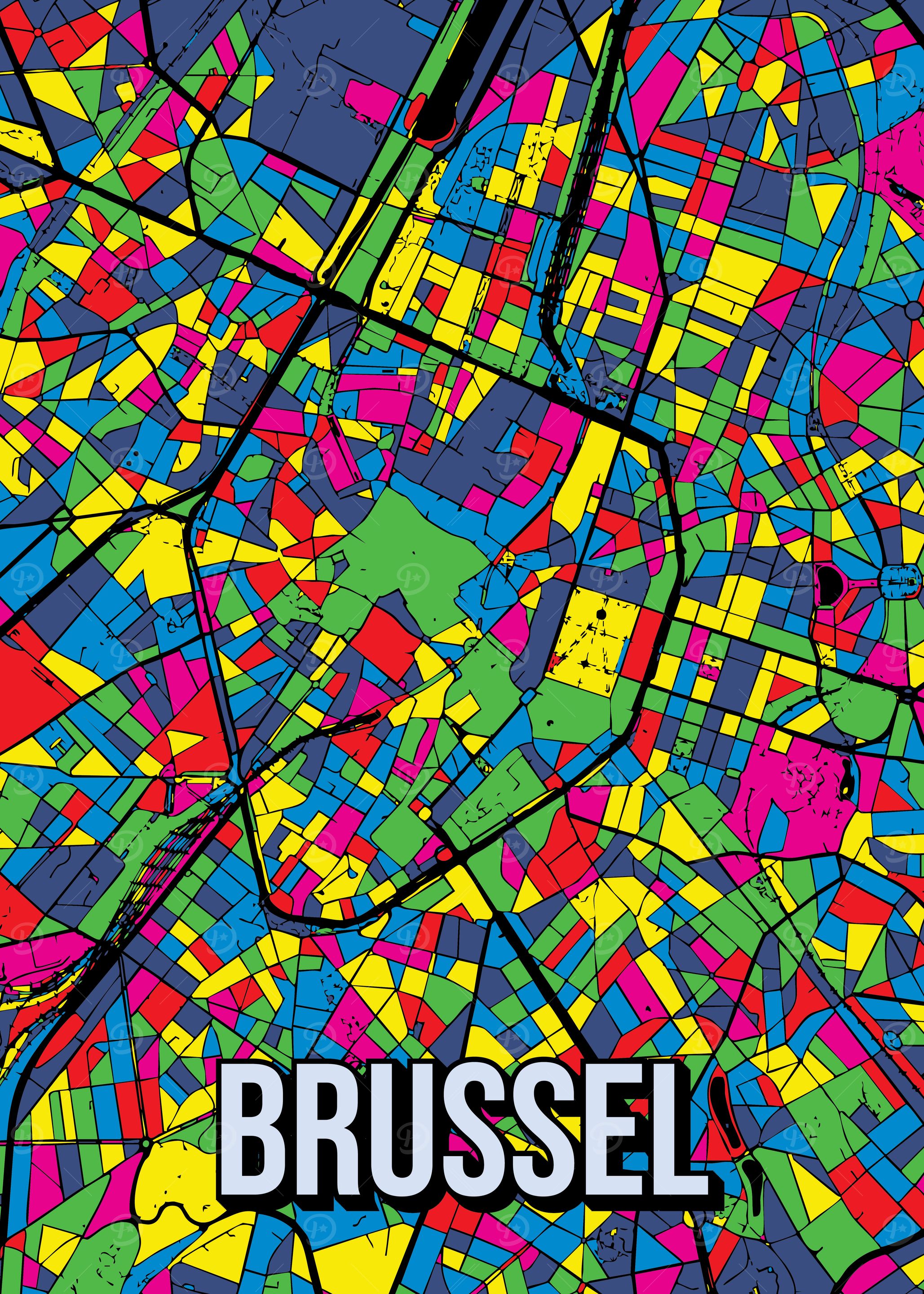 Brussel Pop Art Belgium City Map Abstract Travel Art