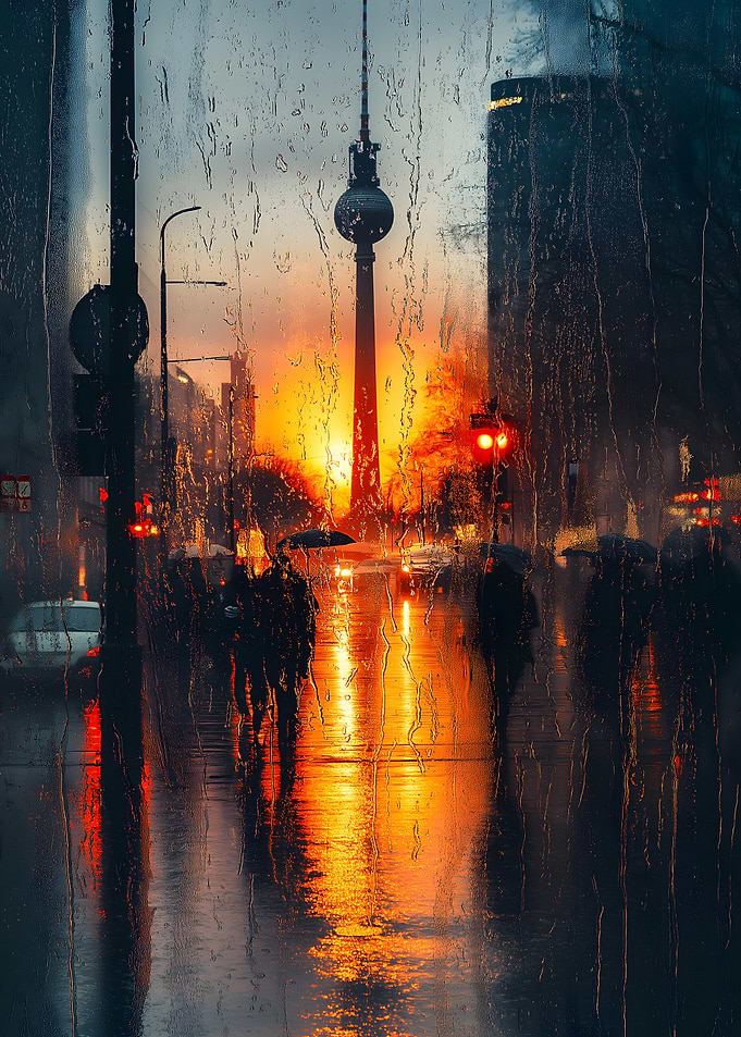 Rainy Berlin TV Tower Sunset