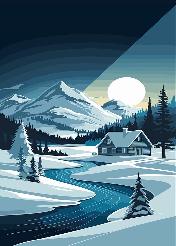 Winter Cabin Landscape