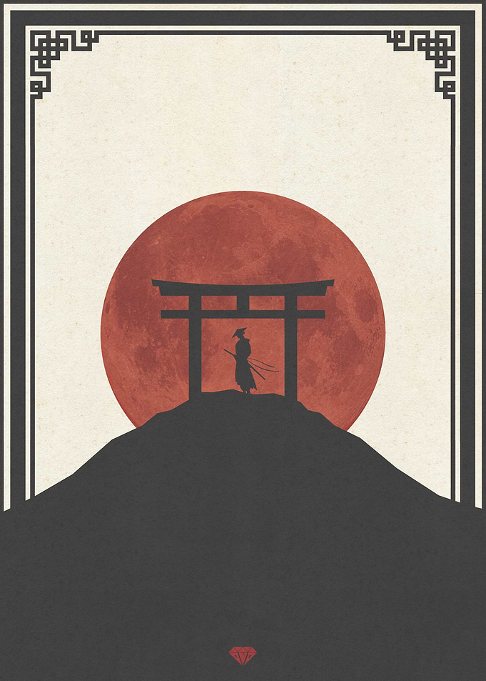 Japanese Samurai With Torii Gate