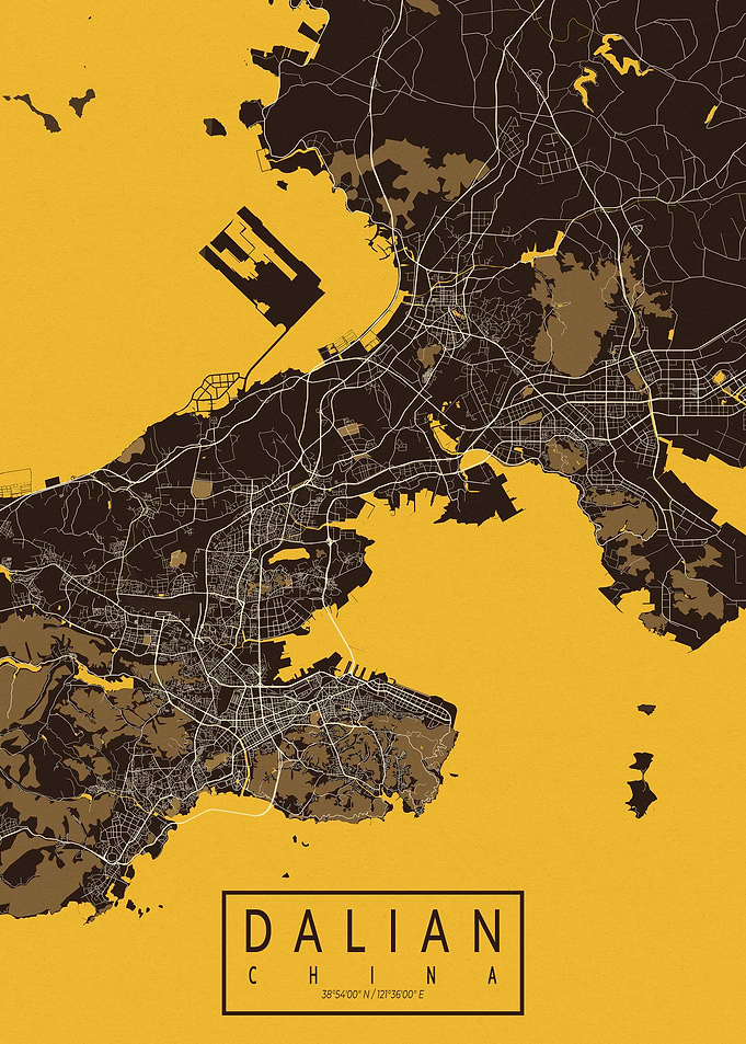 Dalian City Map China Pastel