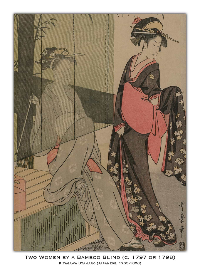 Two Women by Bamboo Blind