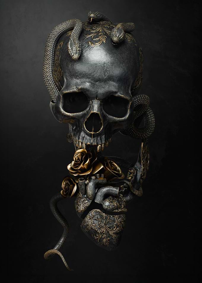 Skull, Snake, and Roses