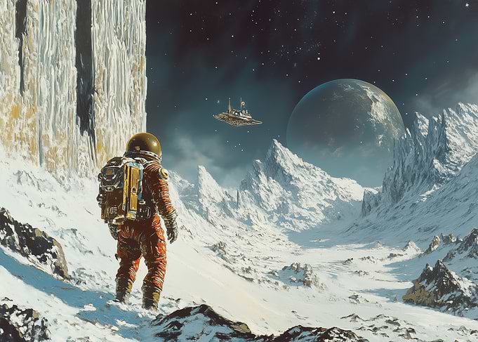 Astronaut on Dione moon of Saturn