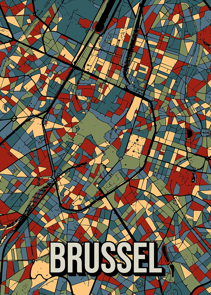 Brussel Earthtone City Map Abstract Travel Art