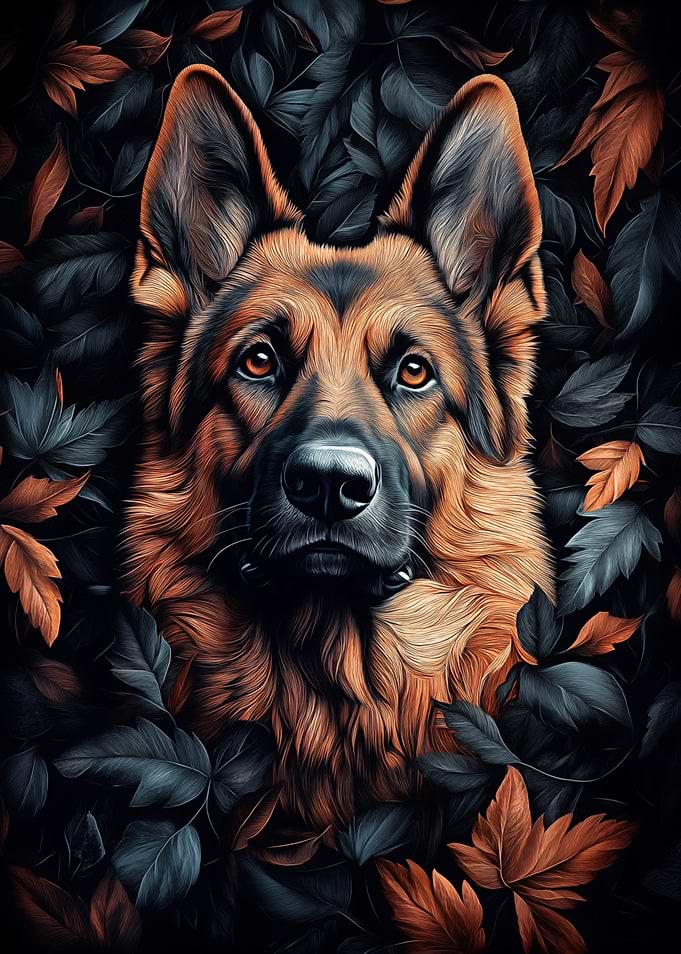 German Shepherd in Leaves