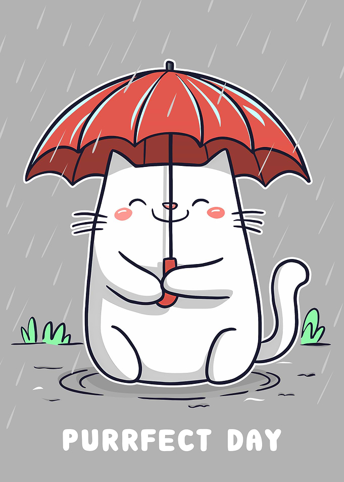 Purrfect Day - White Kitten in the Rain