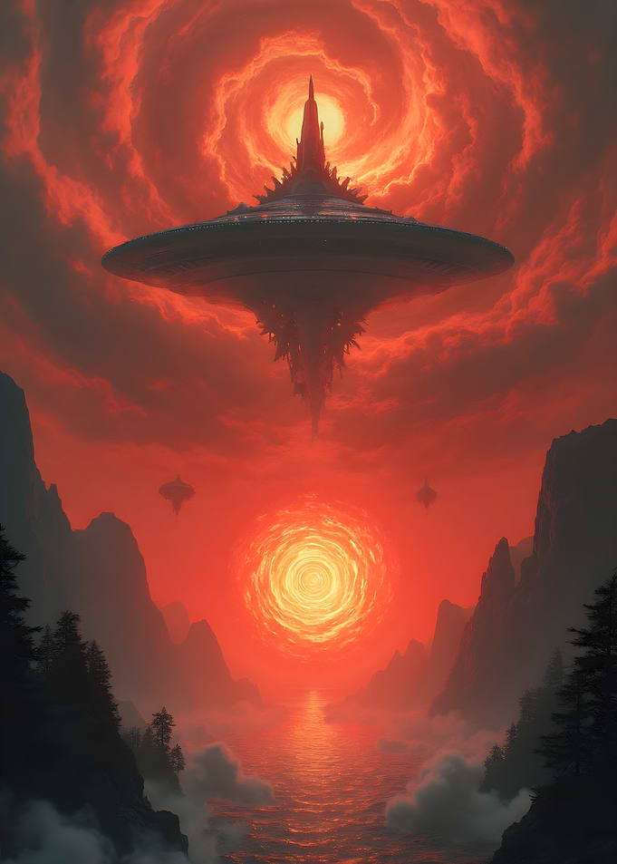 Floating UFO City Sunset