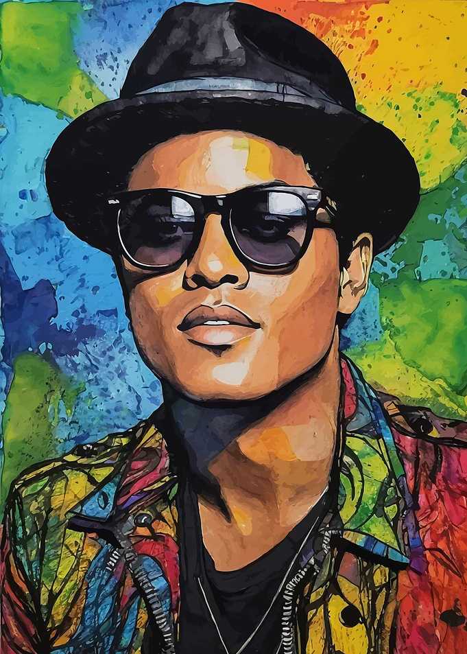 Bruno Mars Watercolor Portrait