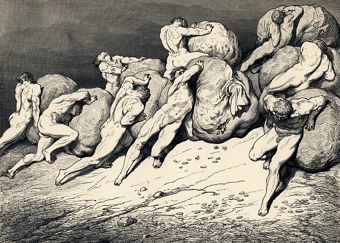 Men Pushing Stones