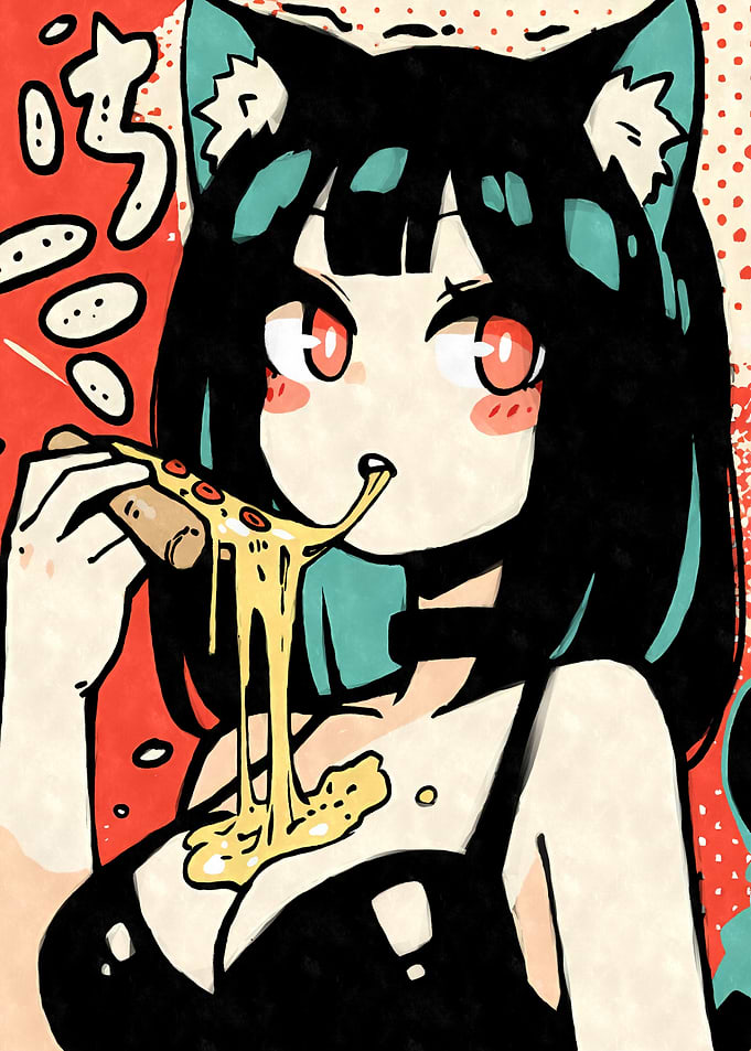 Anime Girl Eating Pizza