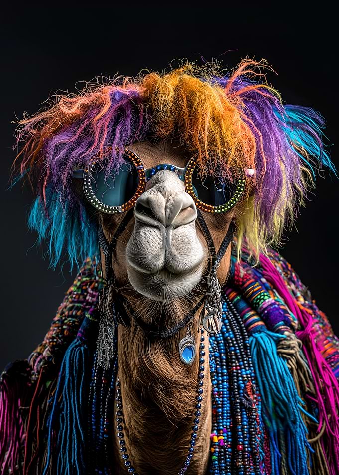 Camel with Rainbow Wig