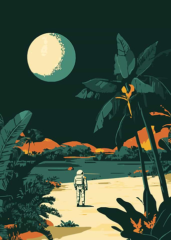 Astronaut on Tropical Planet