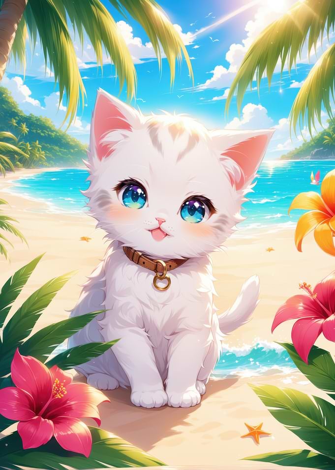 Cute Cat on Tropical Beach