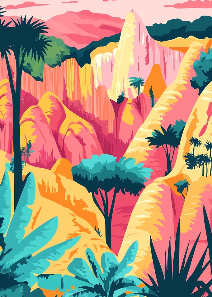 Tropical Canyon Landscape Pastel
