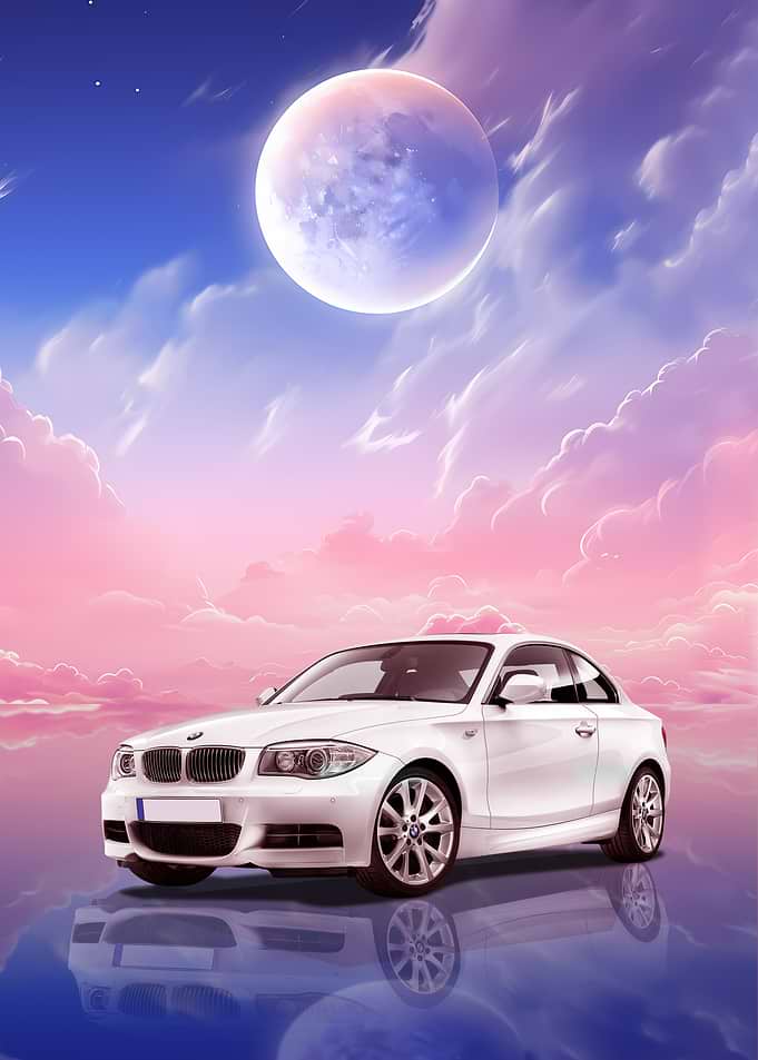 BMW 1 Series Under a Full Moon