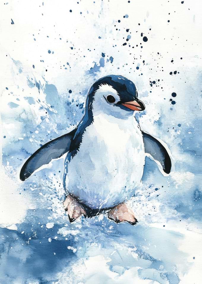 Penguin Watercolor Painting