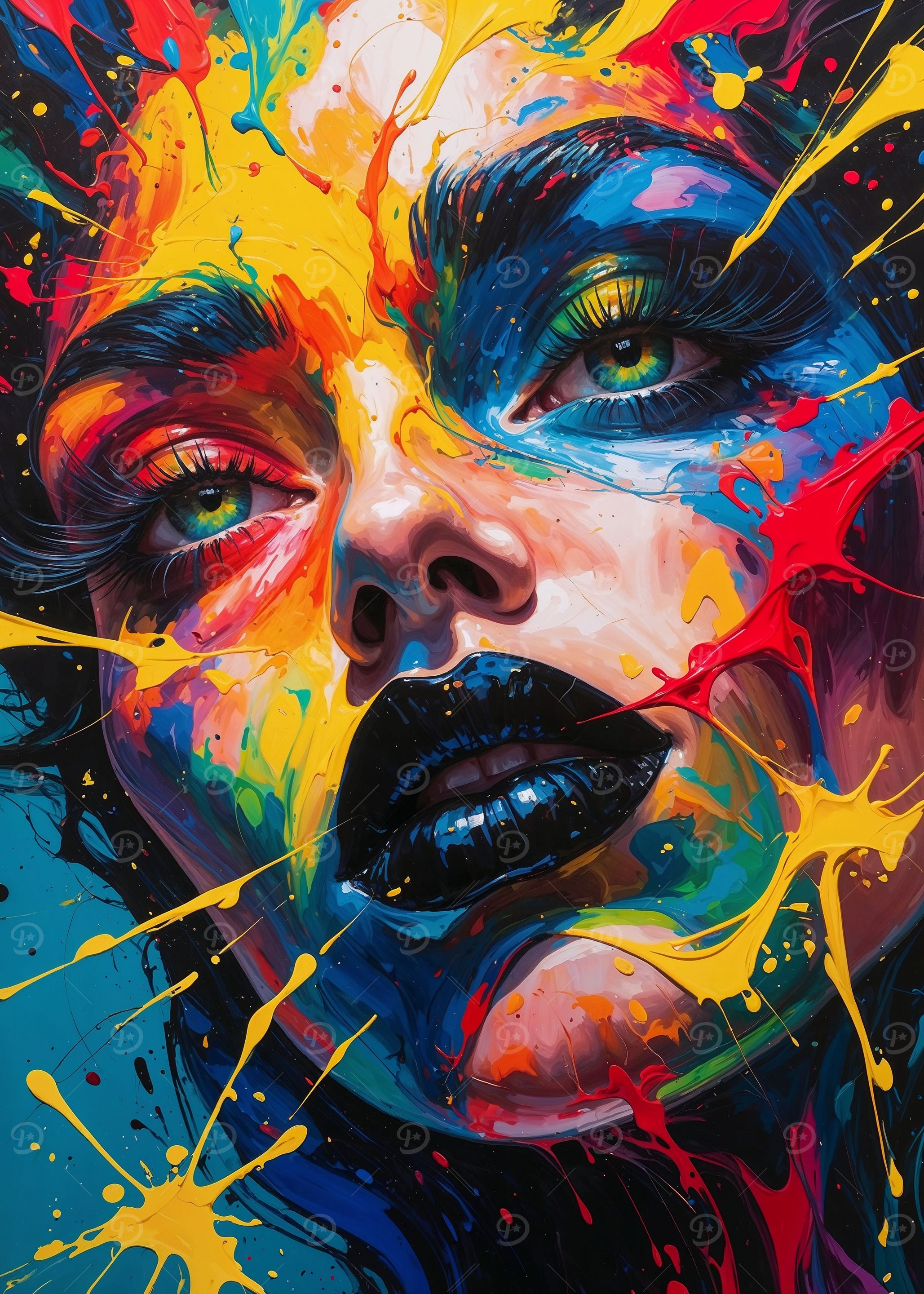 Colorful Woman Portrait with Splashes