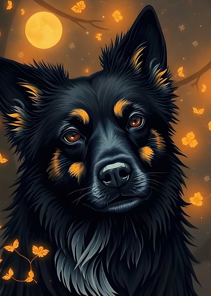 Black Dog with Golden Glow