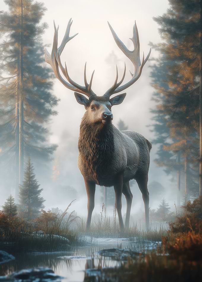 Majestic Elk in Foggy Forest