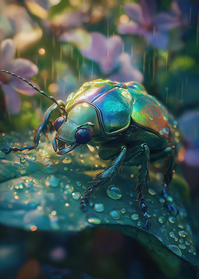 Green Beetle on Leaf