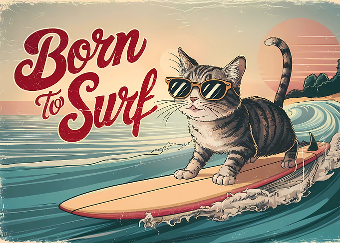 Cat Surfing Sunset