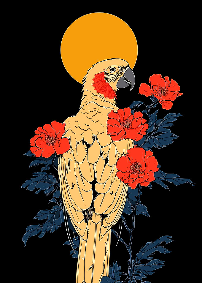 Parrot with Flowers