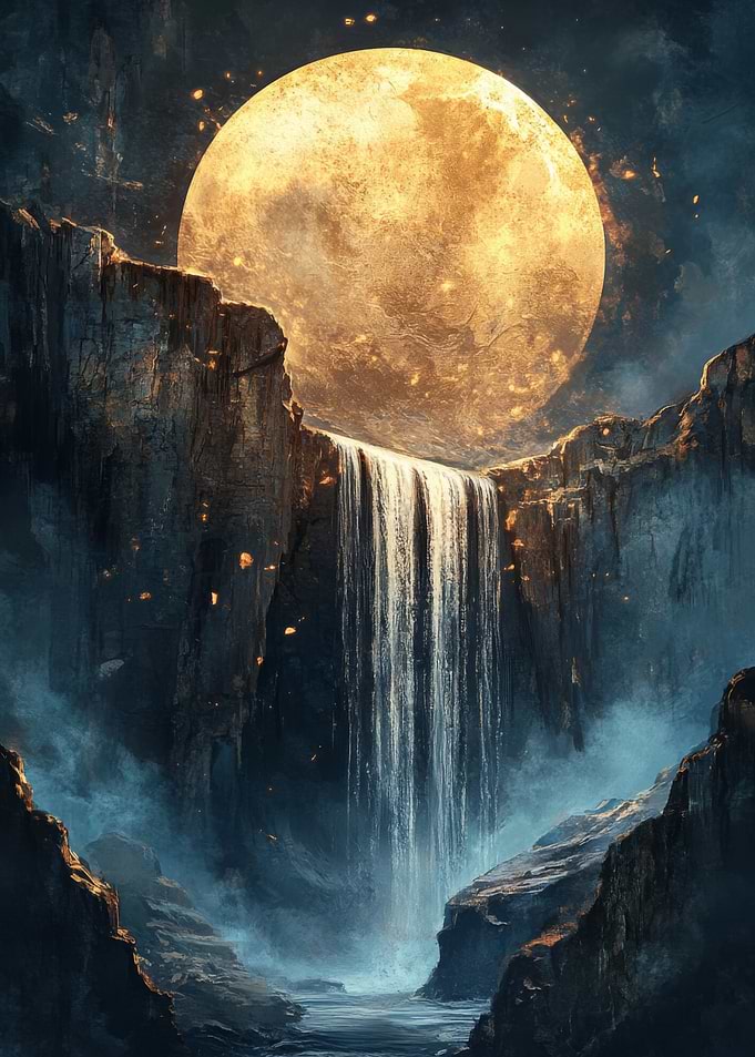 Enchanting Moonlit Waterfall Fantasy Art
