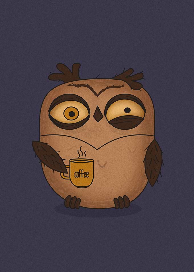 Sleepy Owl with Coffee