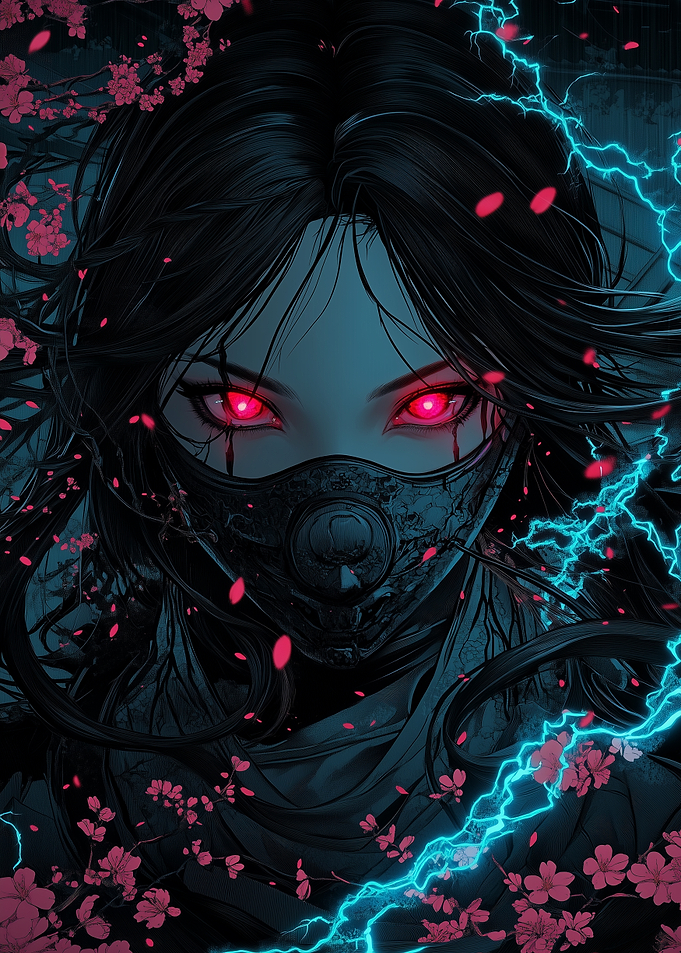 Dark Anime Girl with Red Eyes