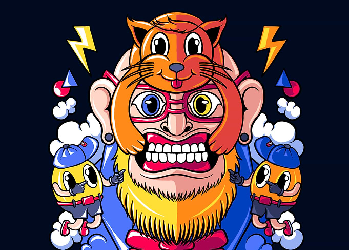 Cartoon Character with Cat Mask