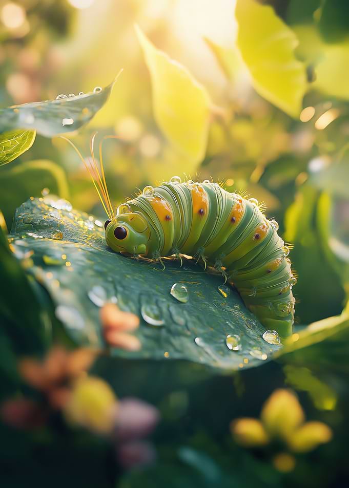 Green Caterpillar on Leaf