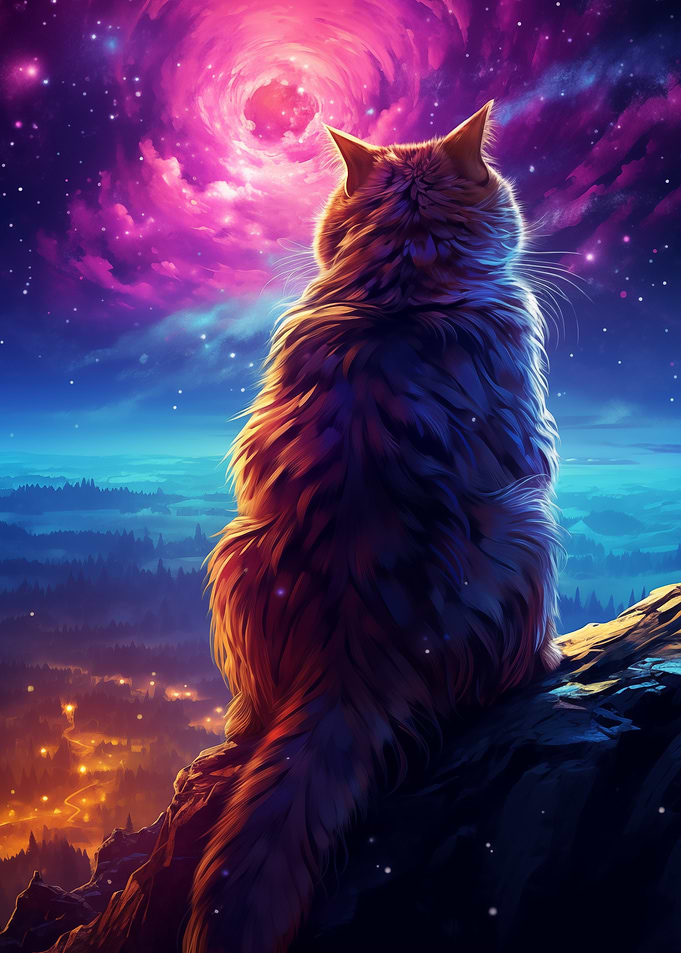 Cat Gazing at Galaxy
