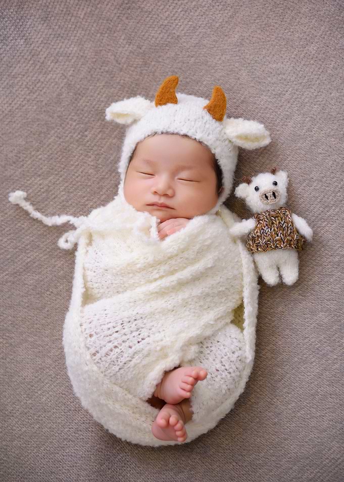 Sleeping Baby in Cow Costume