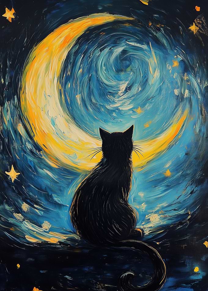 Black Cat Under Crescent Moon