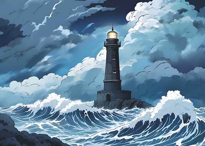 Lighthouse in Stormy Sea