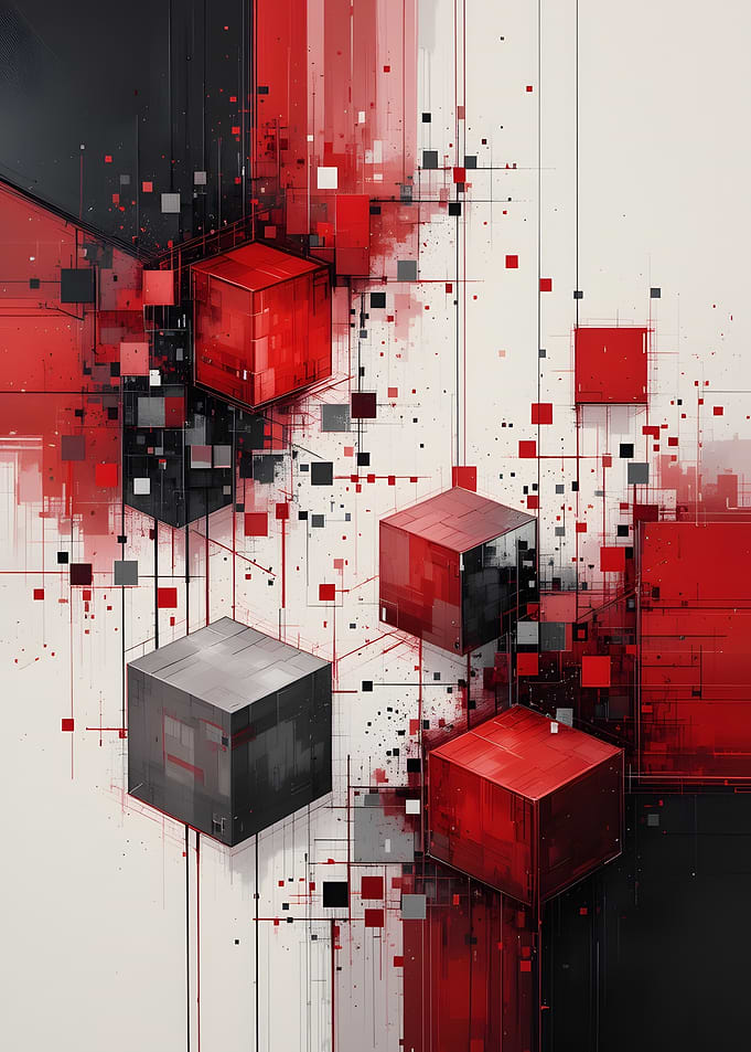 Red and Grey Cubes Abstract