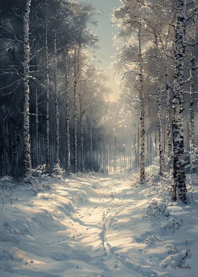 Snowy Enchanted Forest in Monochrome White