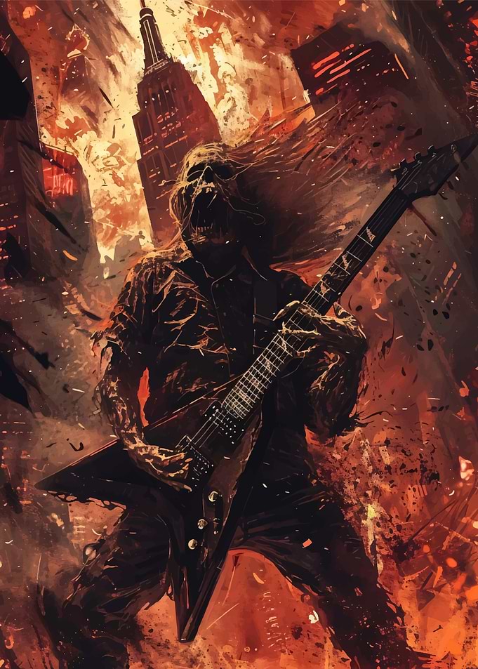 Zombie Guitarist in Flames