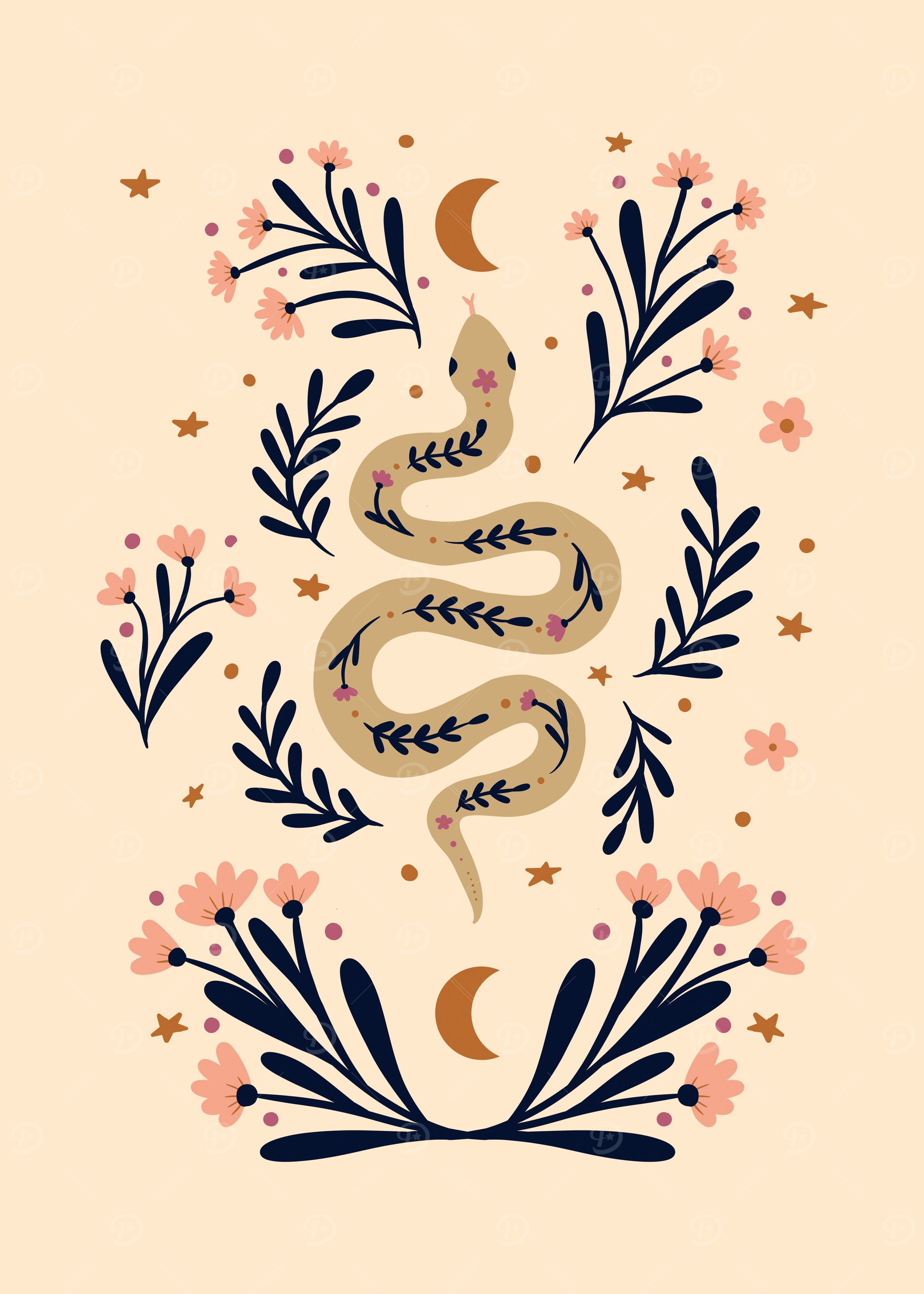 Desert snake floral illustration