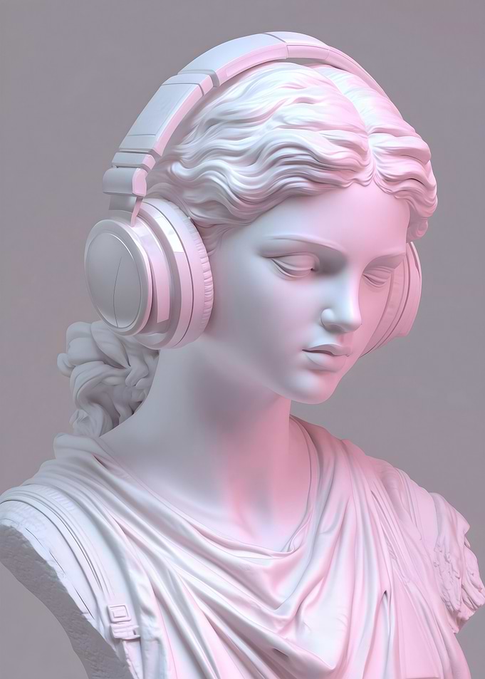 Ancient Bust Wearing Headphones