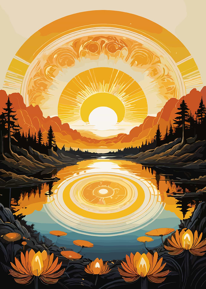 Sunrise Over Mountain Lake