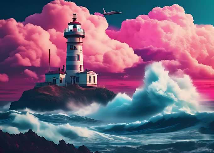Lighthouse Under Pink Clouds